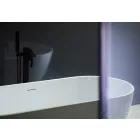 Ash Gloss Cladding installed in a bathroom  showing a white bath and transparent shower screen.