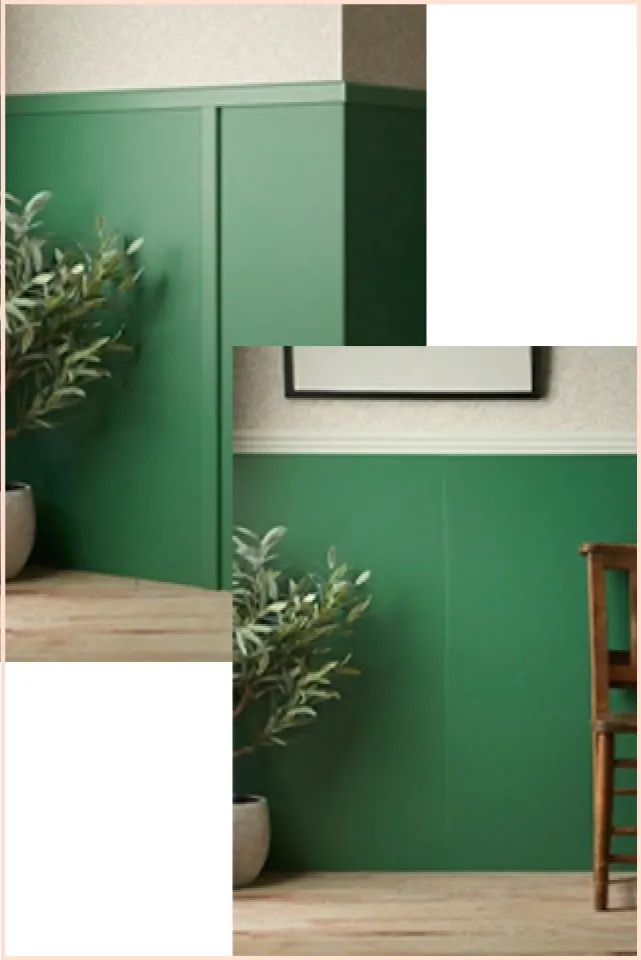 Green cladding fixed to a wall in green.