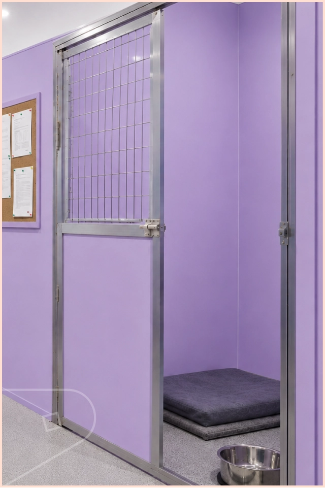 Lavender Satin wall cladding installed inside a dog kennels.