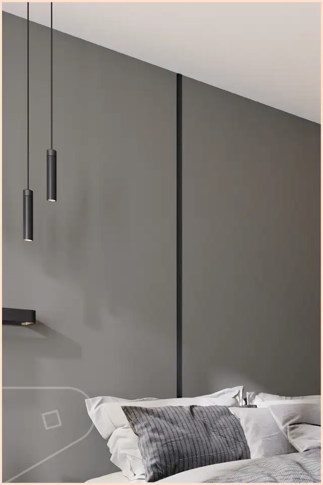 Natural lighting on clay wall cladding at around 3500K in bedroom setting